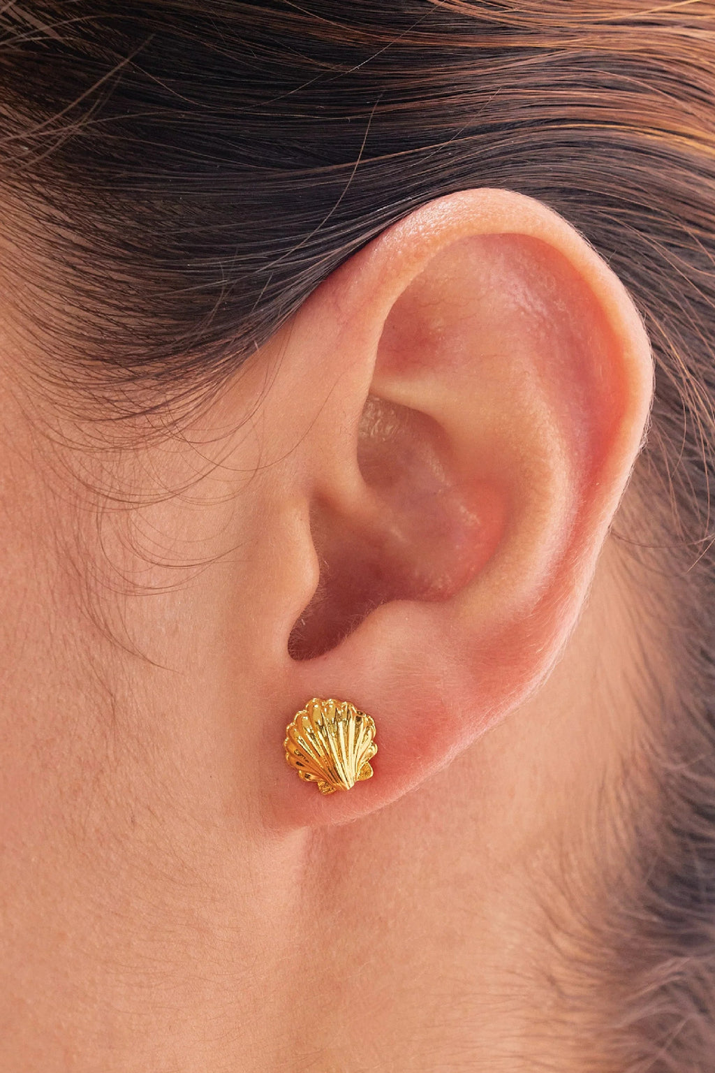 Aretes mini concha dorada