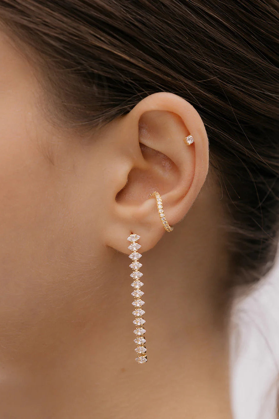 Aretes Largos Cristales Dorados