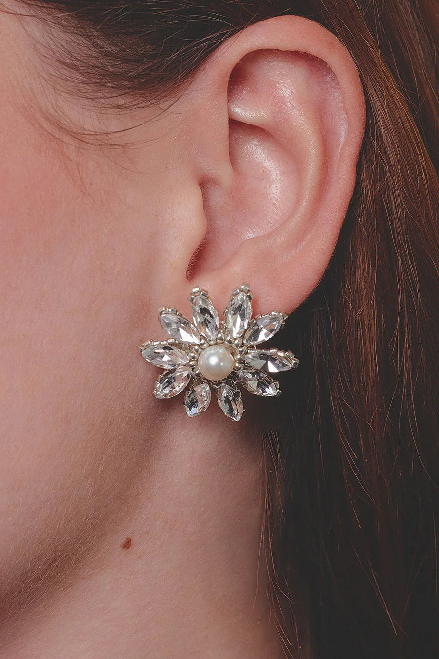 Aretes Pétalos Cristal plateados